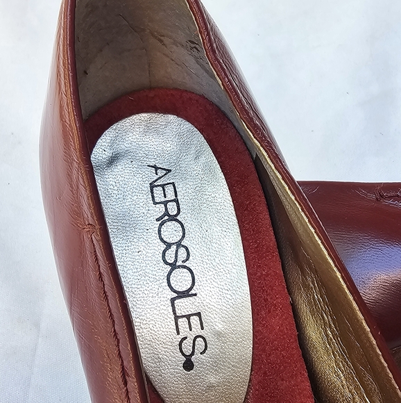 Aerosoles Red Leather Shoes Peep-Toe Heels Rockabilly Pinup - Women's Size 7.5 - Picture 12 of 14